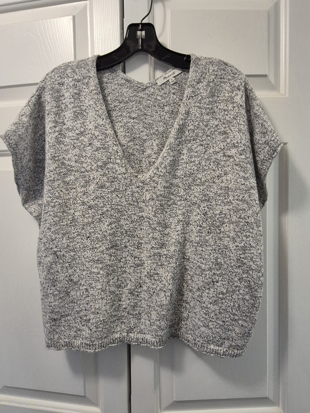 Madewell Marled Knit V-Neck Summer Sweater Top - Gray & White